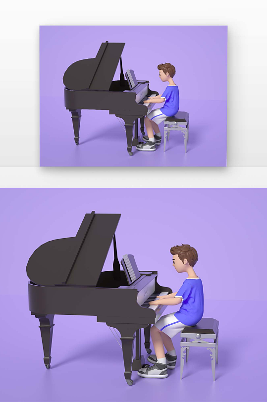 立体感建模渲染的钢琴课外培训班人物-众图网