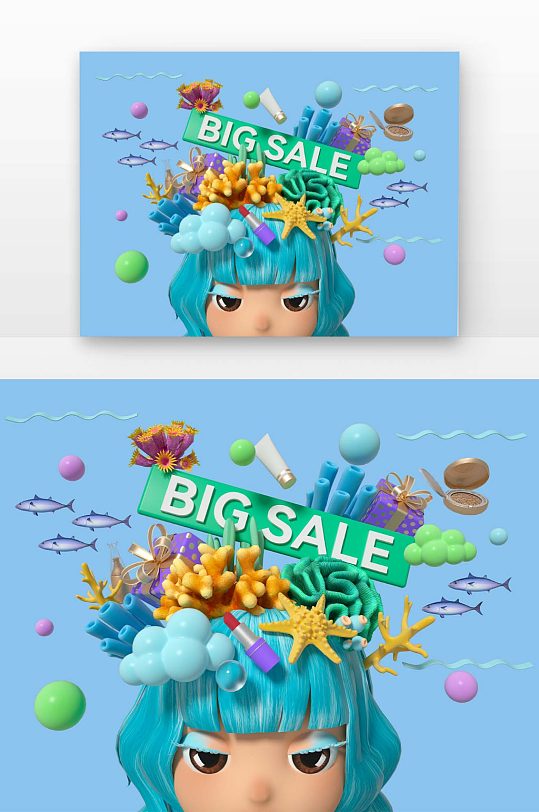 立体感建模渲染的购物大促卡通人物元素-众图网