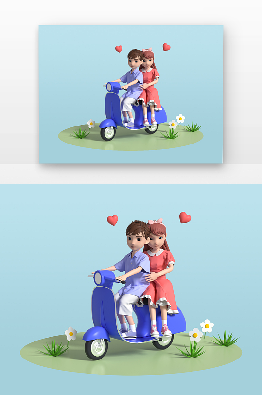 立体感建模渲染的七夕情人节现代情侣元素-众图网