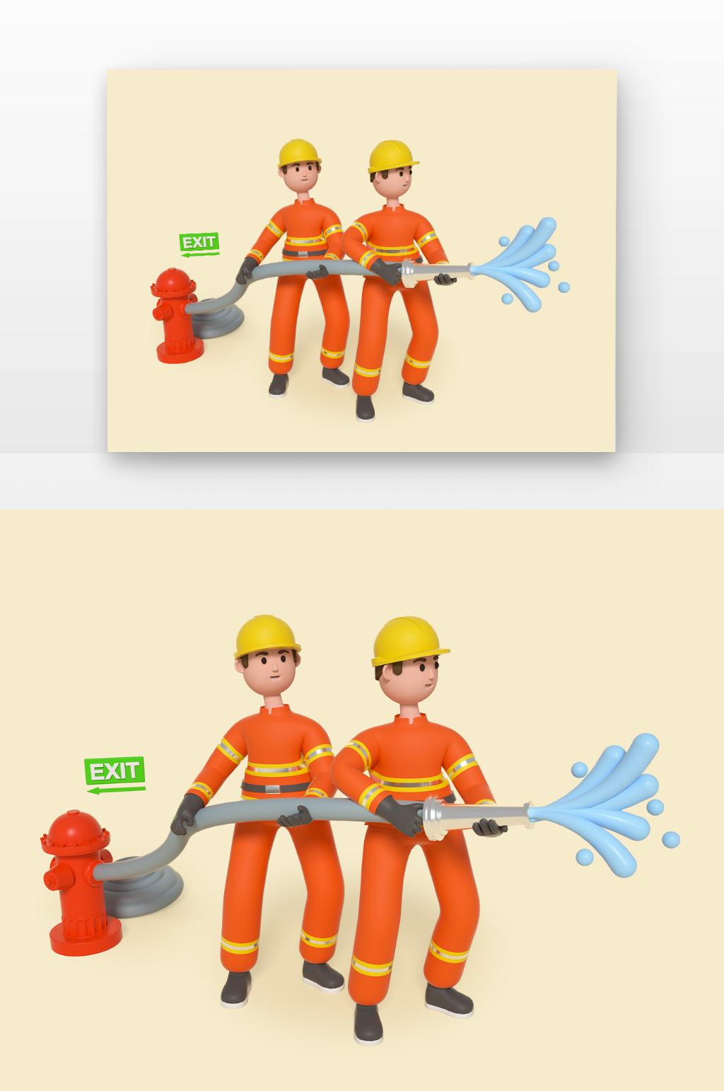 立体感建模渲染的正在喷水的消防员素材