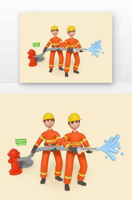 立体感建模渲染的正在喷水的消防员-众图网