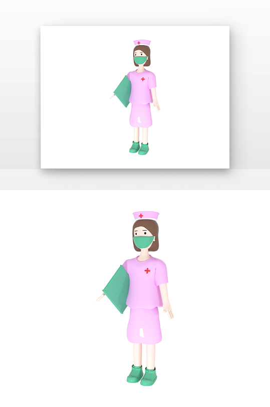 立体感卡通风紫色护士服医护人员元素-众图网