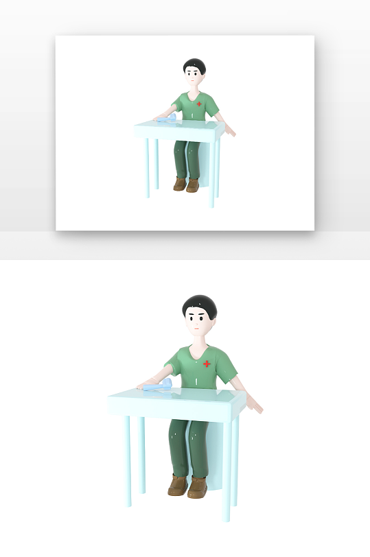 立体感绿色手术服测温医生元素-众图网