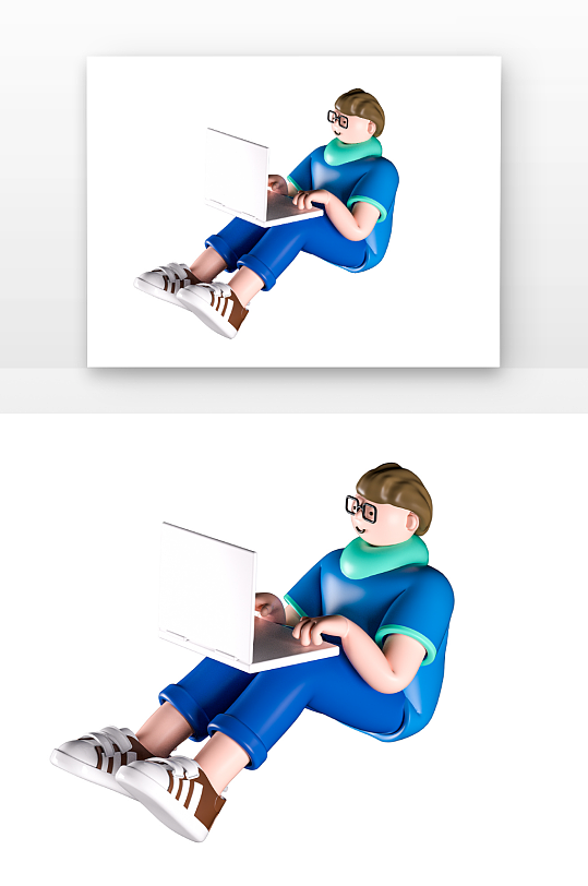 立体感深蓝色少年电脑办公元素