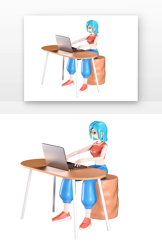 立体感时尚女性电脑办公元素-众图网