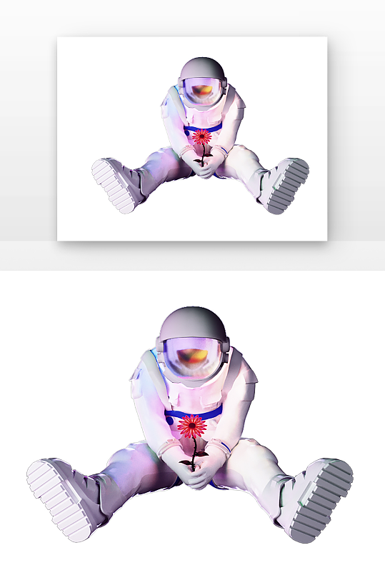 立体感手拿花的宇航员元素渲染-众图网