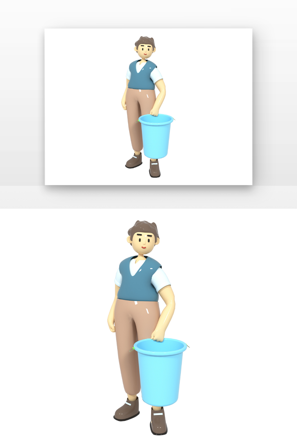 立体感提着水桶的男人素材