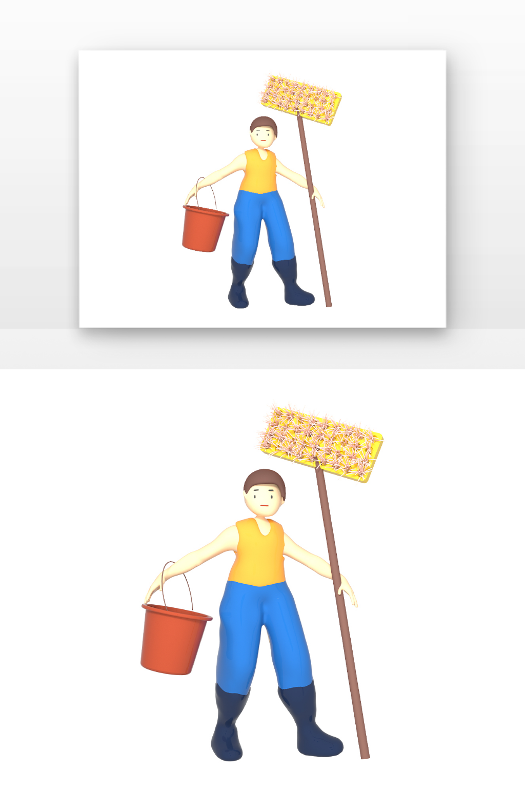 立体感提着水桶搞卫生的人素材