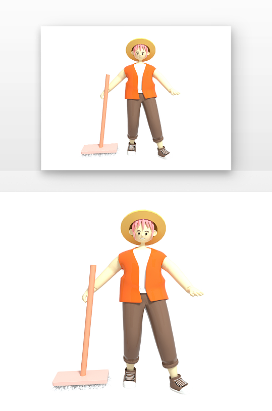 立体感拖地女孩卡通人物-众图网