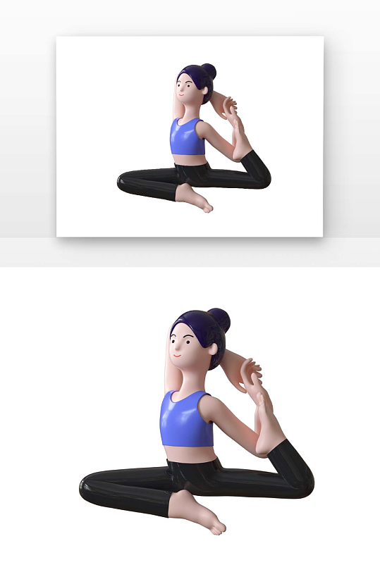 立体感瑜伽健身人物渲染元素-众图网