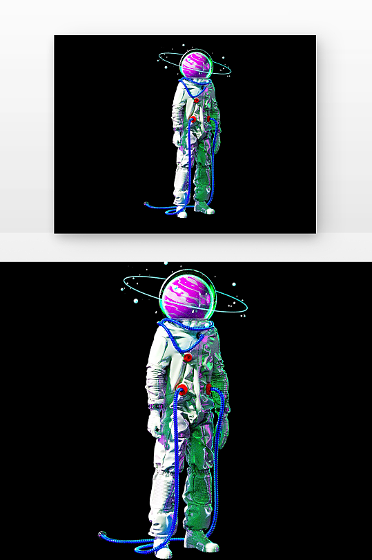 立体感紫色宇宙球宇航员渲染-众图网