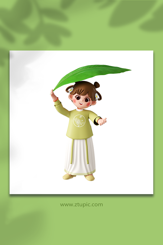 立体古装可爱少女躲雨形象-众图网