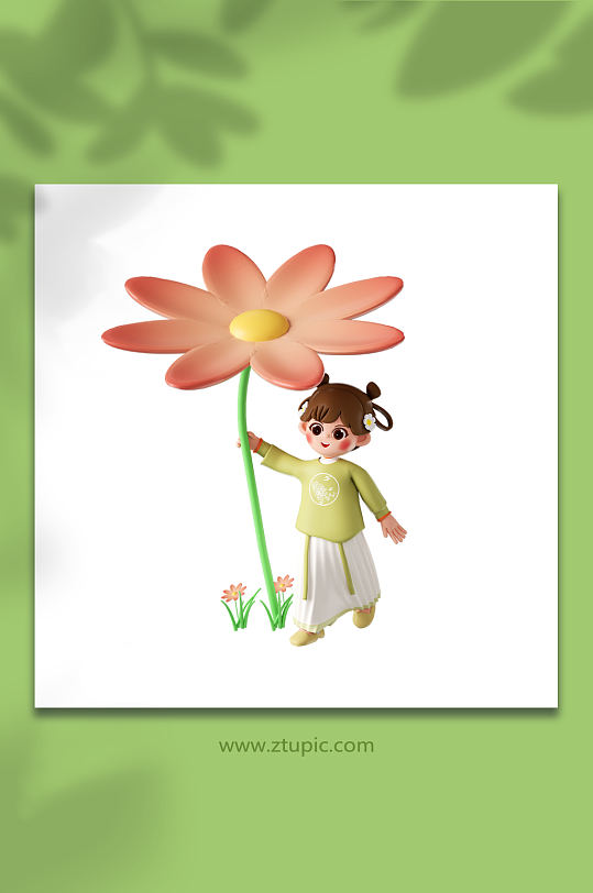 立体古装可爱少女花下躲雨-众图网