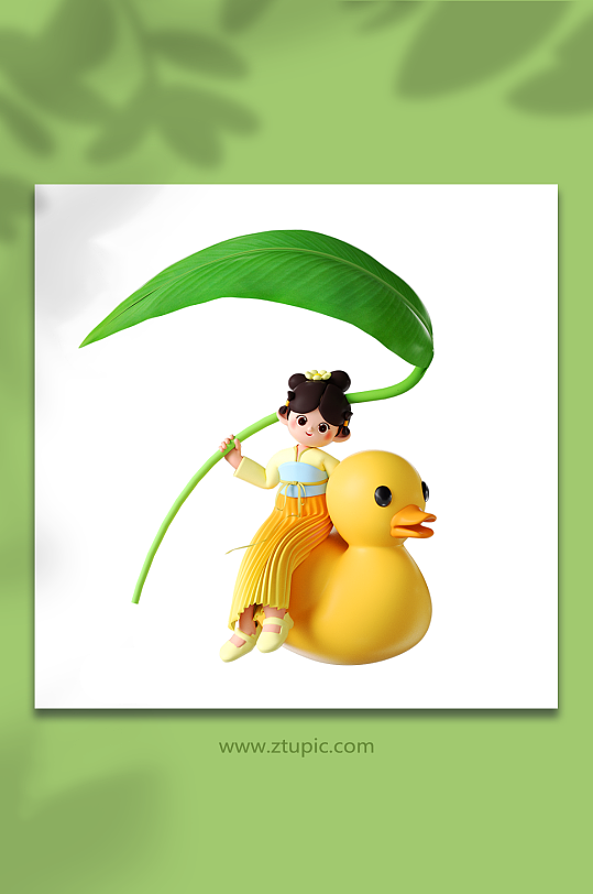 立体古装少女躲雨形象-众图网