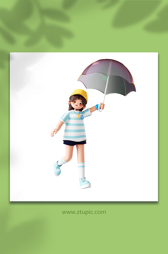 立体可爱女孩打伞形象-众图网