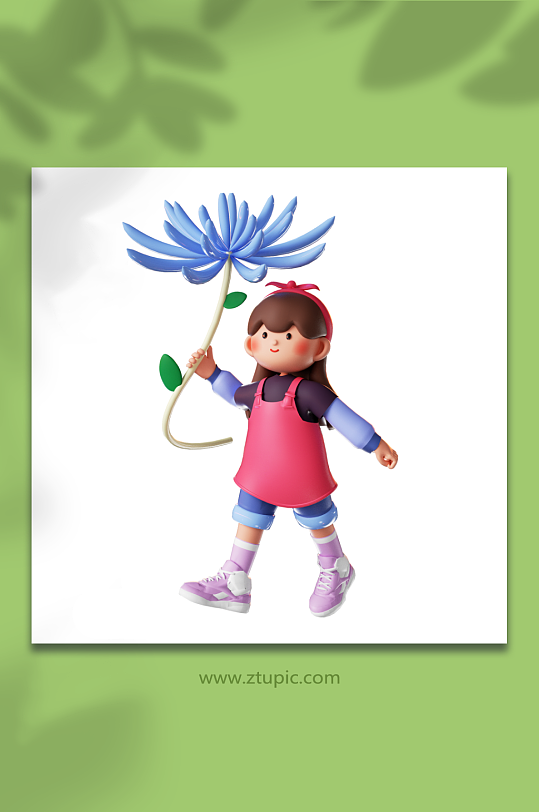 立体可爱少女踏青赏花-众图网