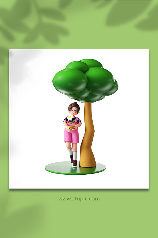 立体可爱少女在树下躲雨-众图网