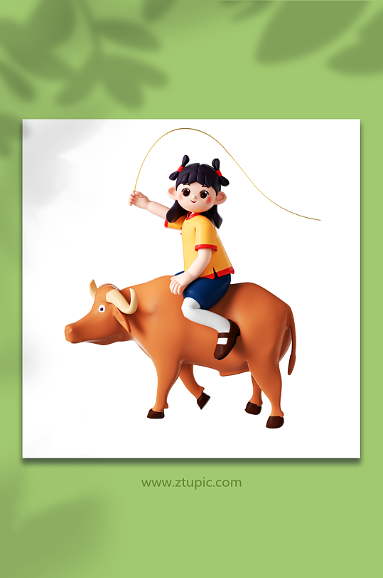立体踏青放牛的可爱少女-众图网