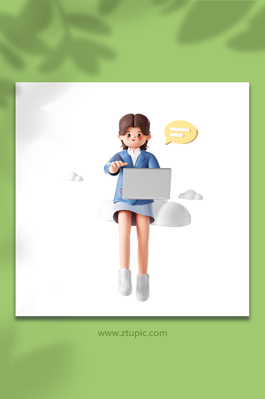 线上办公的女孩卡通形象-众图网