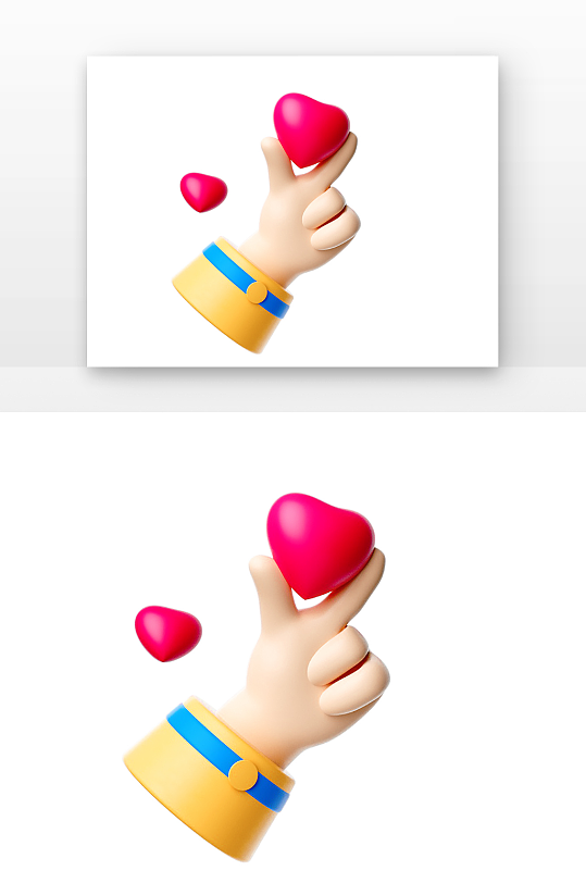 立体手拿红心元素渲染-众图网