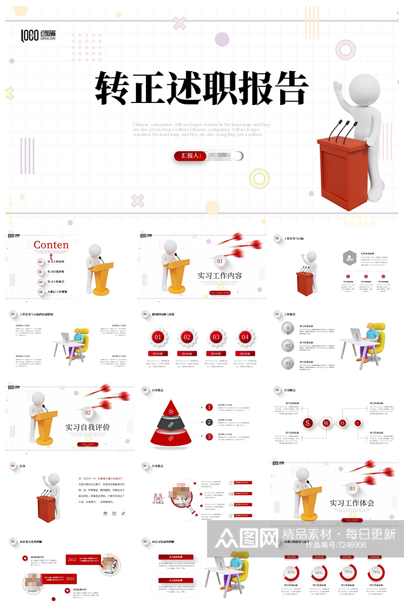 转正述职报告竞聘工作总结PPT素材