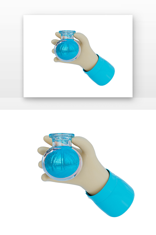 医疗手拿着医疗蓝色液体玻璃药瓶元素-众图网