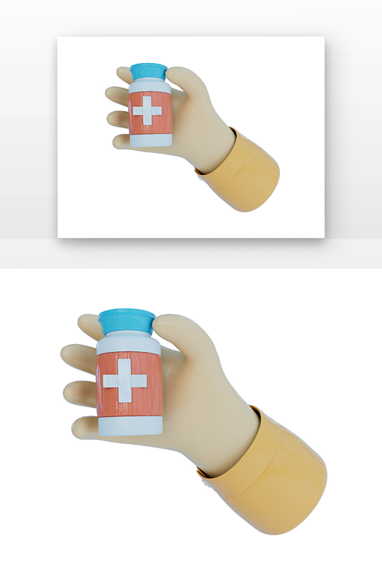 医疗手拿着医疗蓝盖瓶装药片元素-众图网