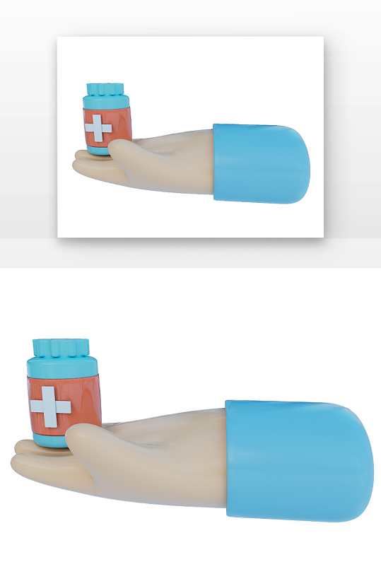 医疗手拿着医疗感冒药瓶元素-众图网