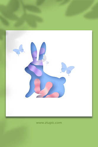 卡通一只蓝色的兔子模型元素