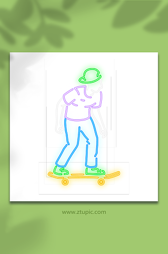 卡通踩在滑板上的男孩