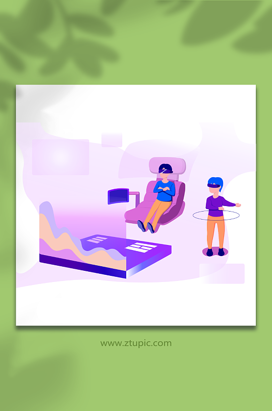 原创手绘紫色系科技VR设备椅素材