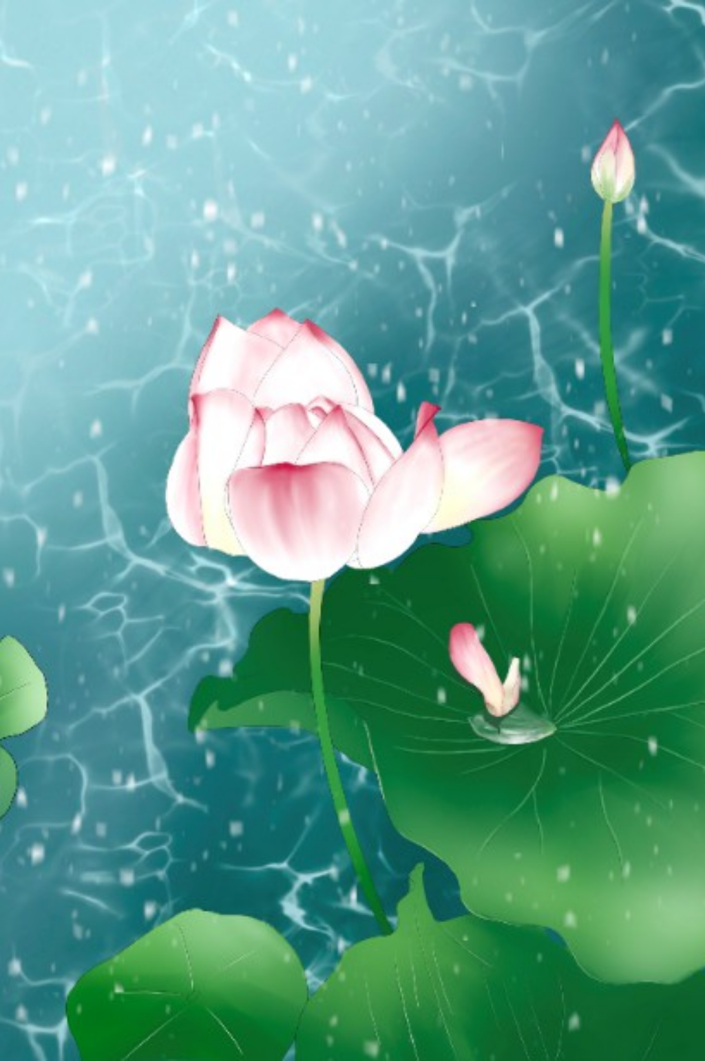 原创手绘插画植物荷花池塘元素素材