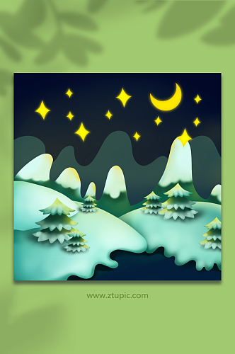 原创绿色森林星星夜景