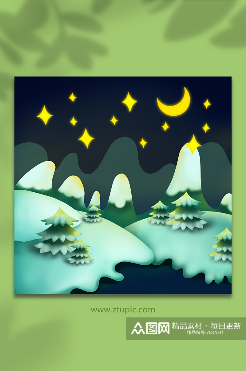原创绿色森林星星夜景素材