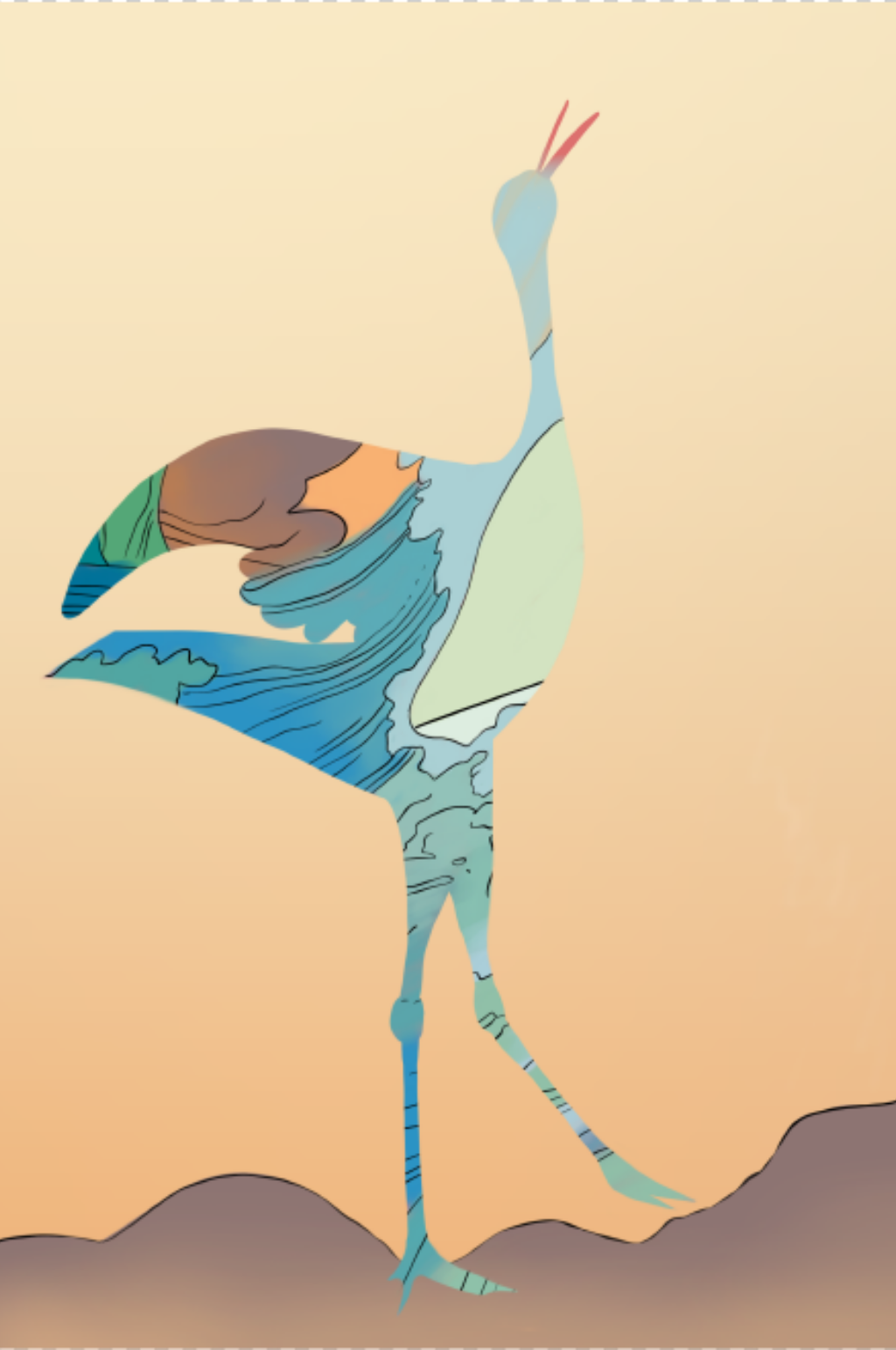 原创扁平插画鸵鸟风景元素素材