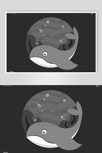深蓝海洋大鲸鱼插画设计