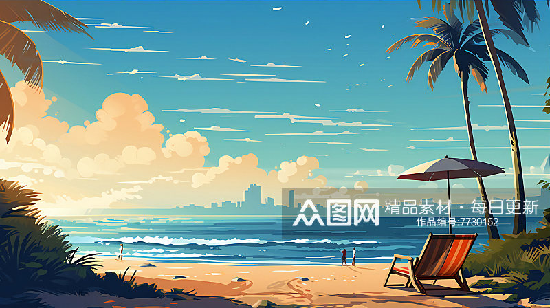 唯美浪漫海洋风景插画素材