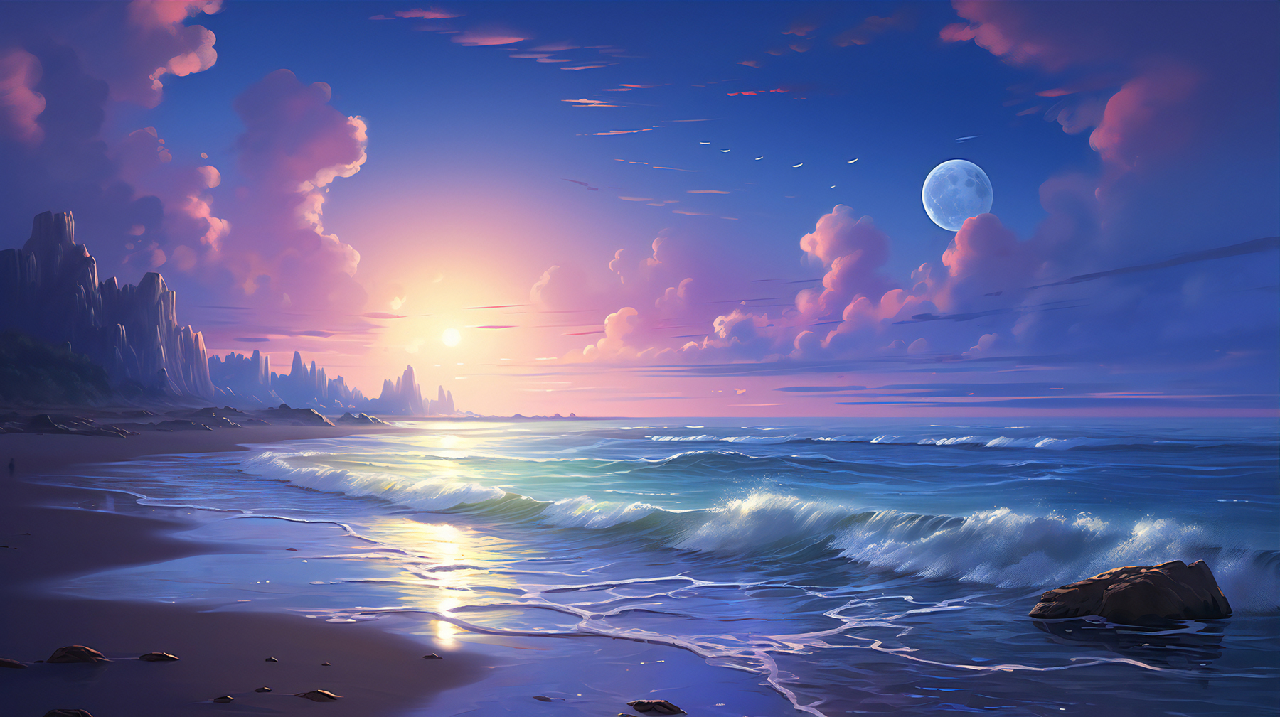 唯美海边美景插画素材