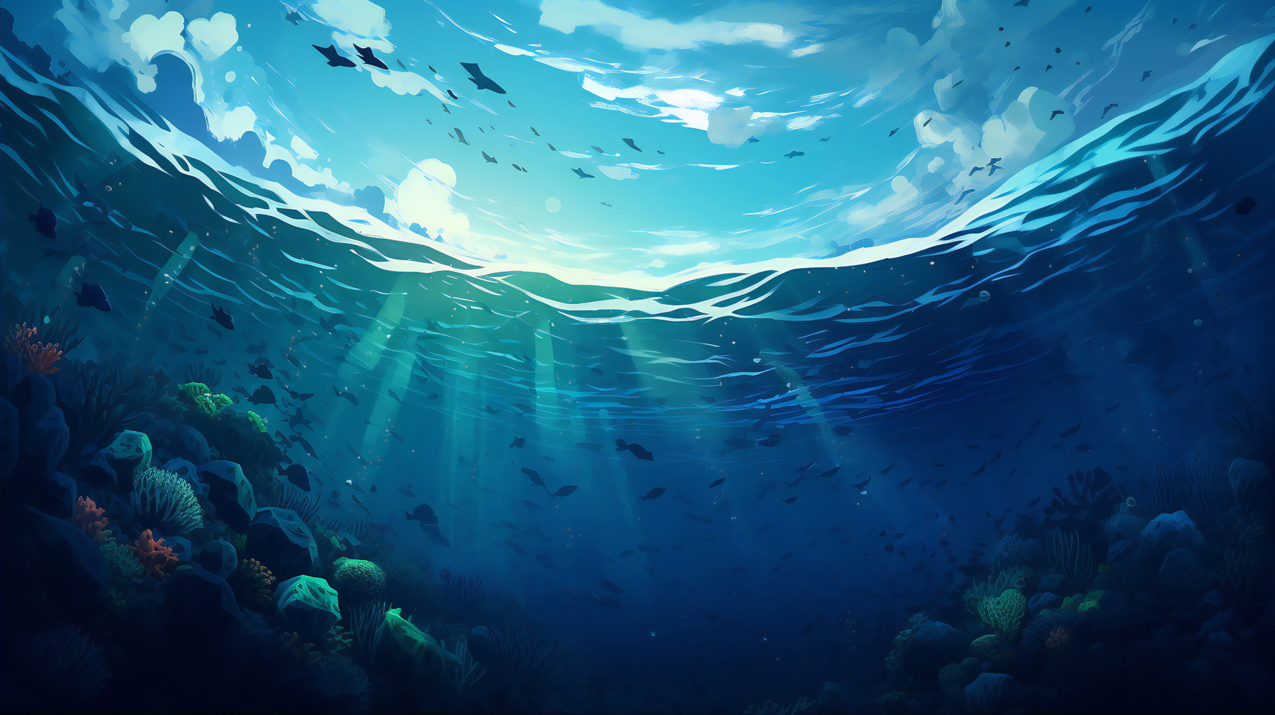 海底世界水波纹景观插画素材