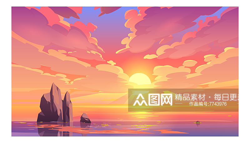 夕阳海面背景图元素海滩原创设计素材