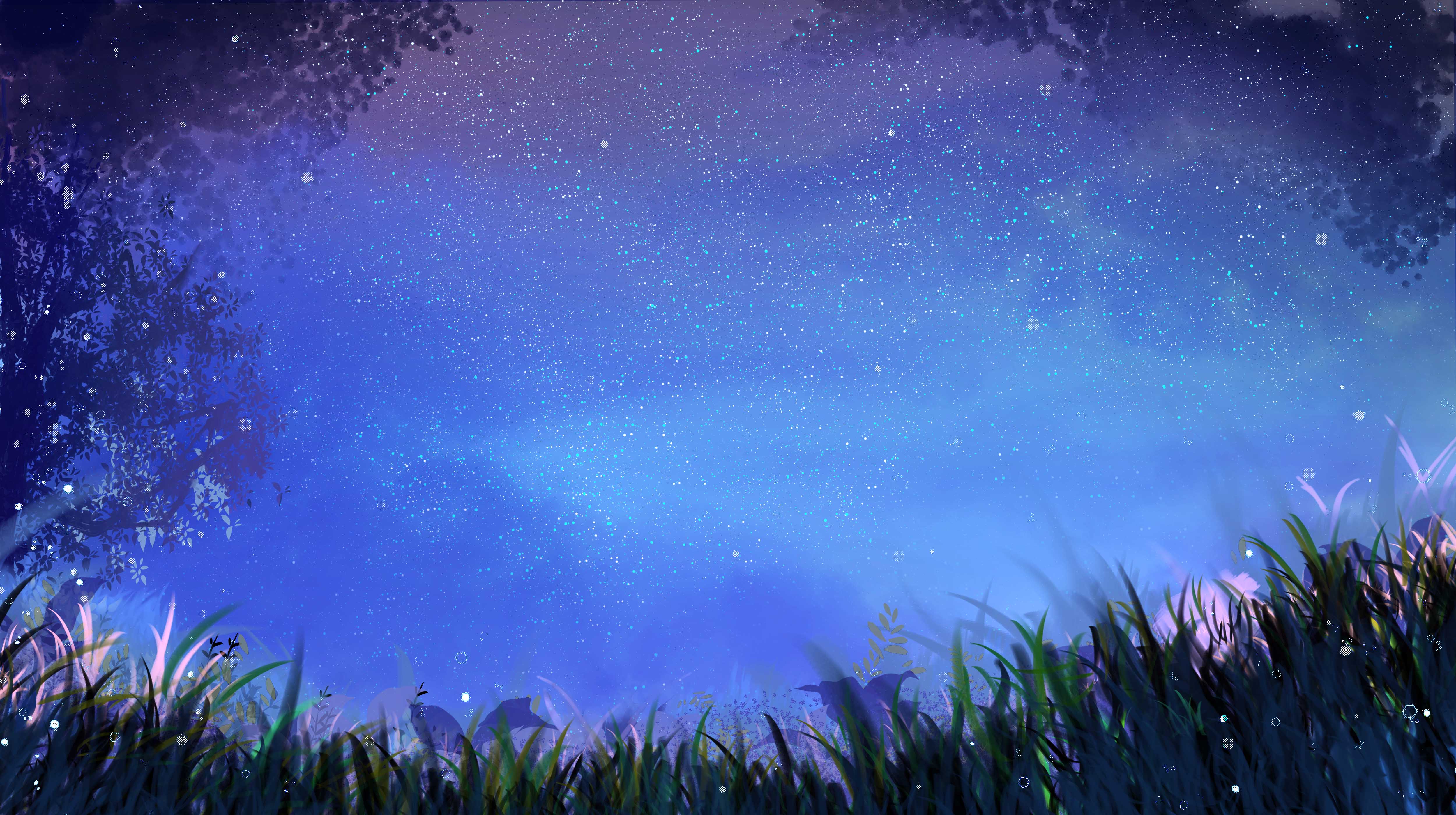 唯美星空夜景元素田野原创设计素材