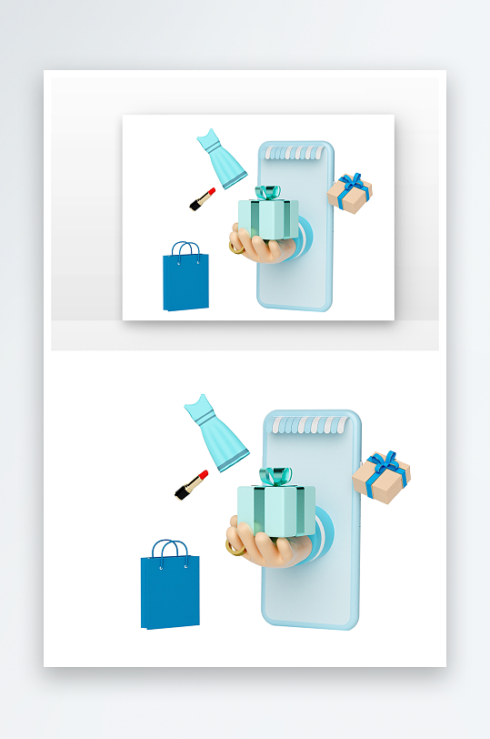 立体手持蓝色礼物元素建模-众图网