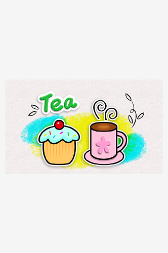描边装饰tea蛋糕茶杯