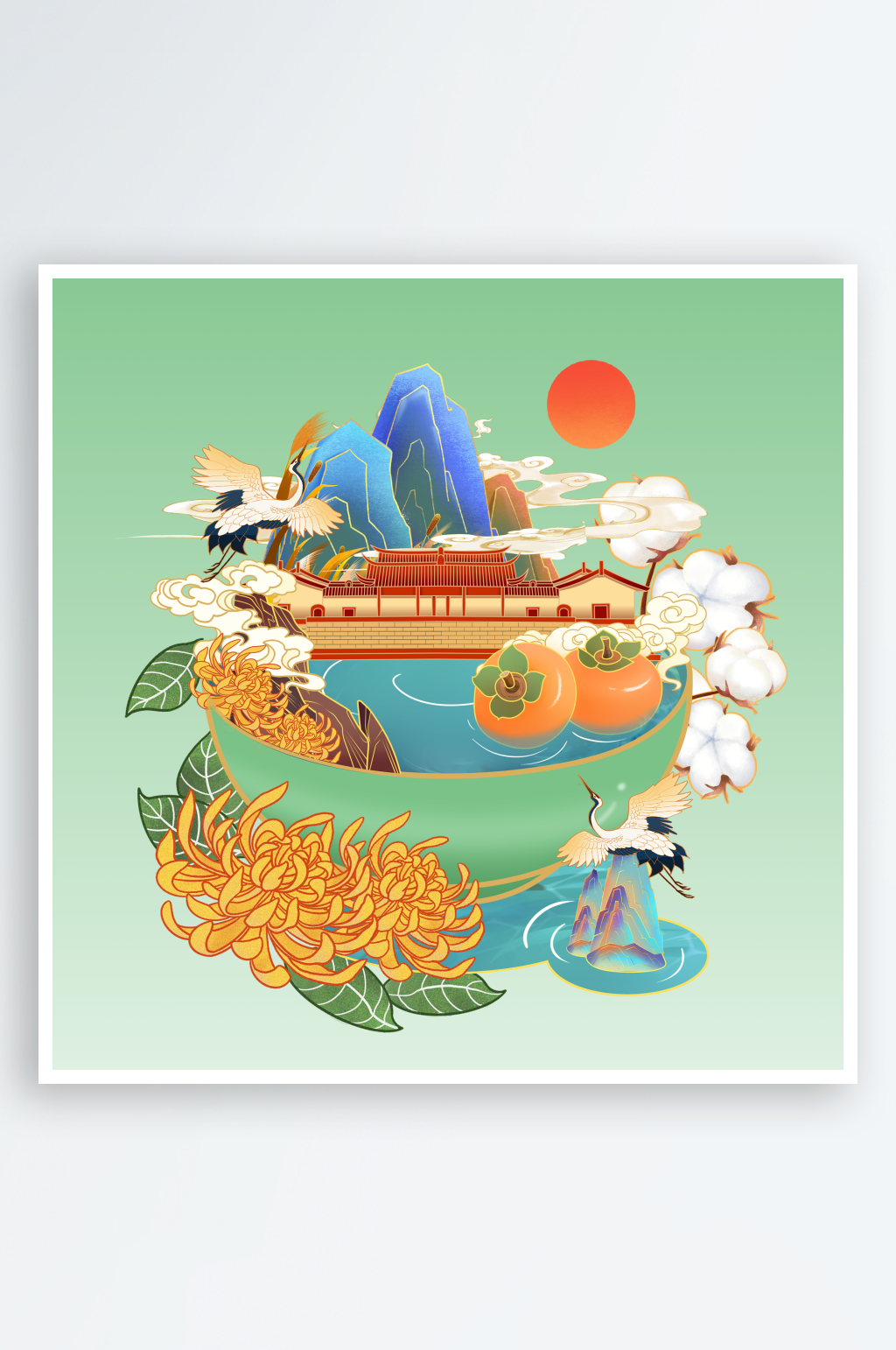 国潮寒露微景观插画元素设计元素素材