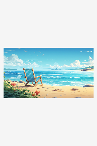 夏日沙滩海洋风景插画