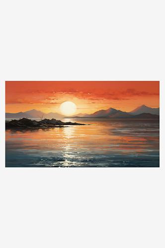 水面黄昏日落景色元素海滩原创设计