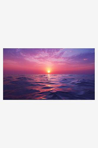 紫色系晚霞海上日落海景插画