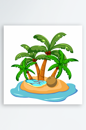 原创元素夏至沙滩四个椰子树
