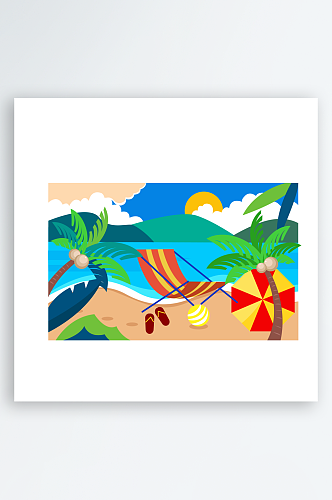 椰子树沙滩拖鞋元素海滩原创设计