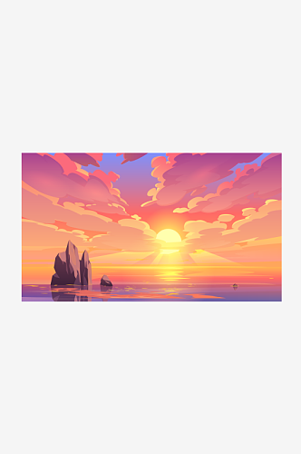 夕阳海面背景图元素海滩原创设计